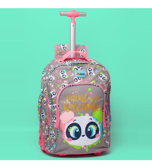 Mochila de Rodinhas Puket Panda Cinza - 050401585