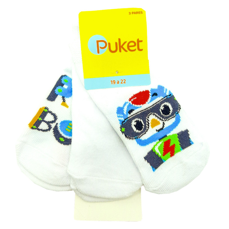 Tripack de Meia Puket Club Baby Rob Tamanho 19 a 22