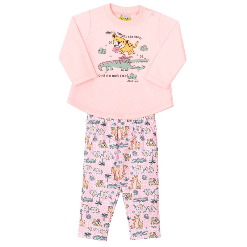 Conjunto Baby Casaco e Cal a Moletom Jaca Lel Rosa Tamanho G