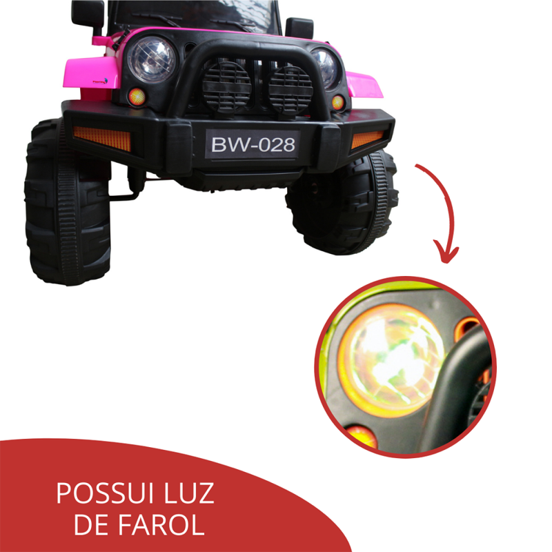 Carro Eletrico Infantil Meninas Controle Luz Som Jeep Rosa