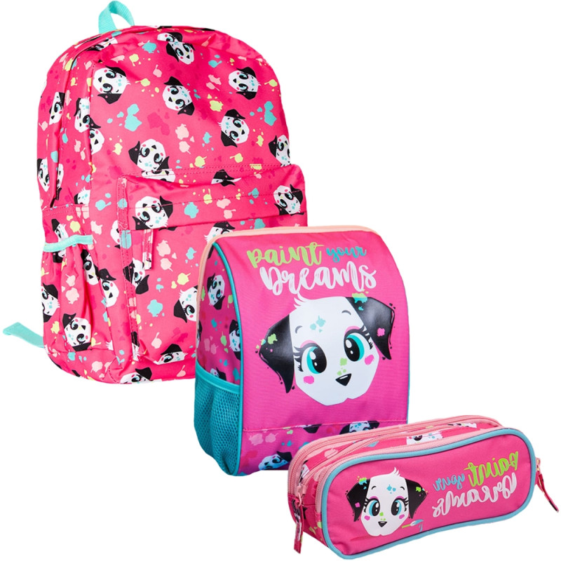Conjunto de mochila lancheira e estojo