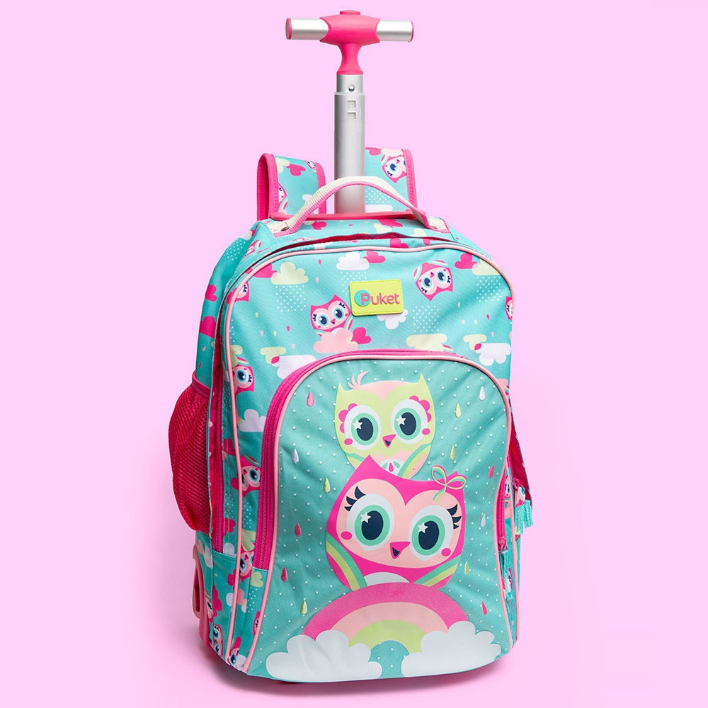 Mochila de Rodinhas Puket Coruja Verde Água OUT18 - 050401451