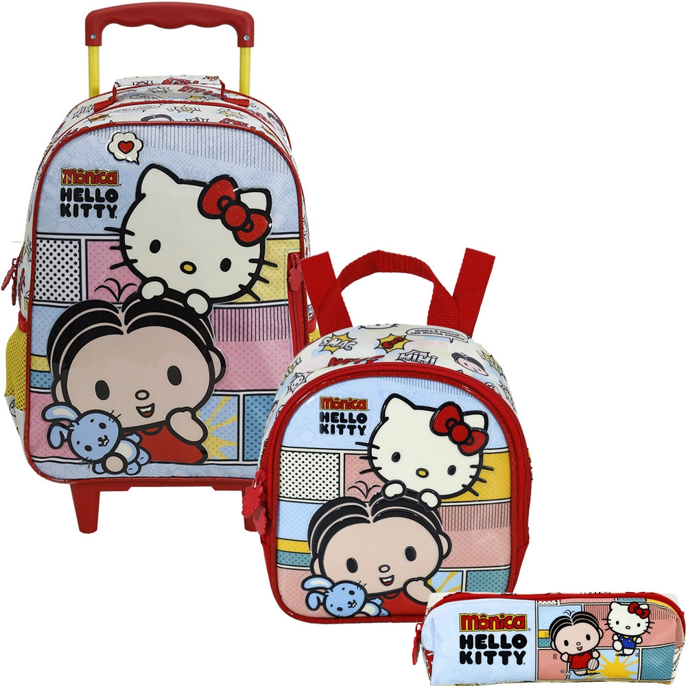 patinar Mexico Auto Kit Escolar Mochilete 14 + Lancheira + Estojo Xeryus Mônica e Hello Kitty  (7911+7914+7916)