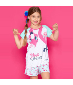 Pijama Manga Curta Kids Puket Flamingo Verde Água - 030401822
