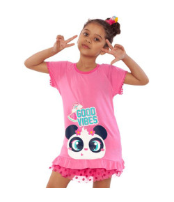 Pijama Manga Curta Kids Puket Panda Patches Tutu Camuflado Rosa - 030402027