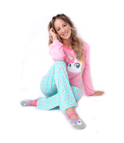 Pijama Manga Longa Adulto Puket Eco Unicórnio Rosa 