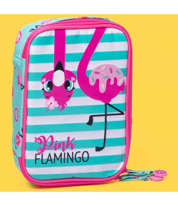 Estojo Escolar Grande Puket Flamingo Verde Água - 050401580