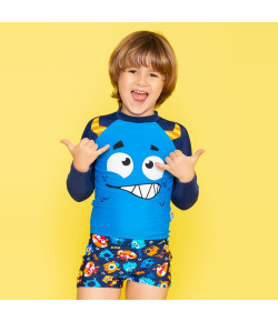 Camiseta Manga Longa Kids Puket Monstros Azul OUT18 - 110400441
