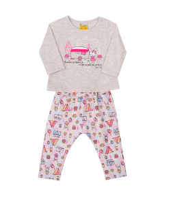 Conjunto Baby Blusa Longa e Calça Jaca Lelé Cinza Tamanho G