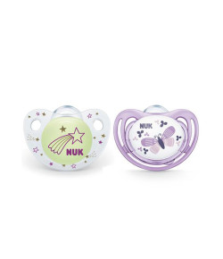 Kit com 2 Chupetas NUK Dia e Noite Silicone Girl 0-6M