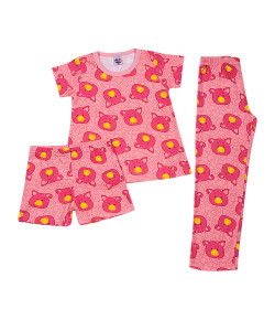 Pijama 3 Peças Tip Top Blusa MC + Calça + Short Porquinho Rosa V20 2145006