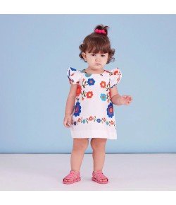 Vestido Baby Barrado com Flores Precoce Branco Tamanho M