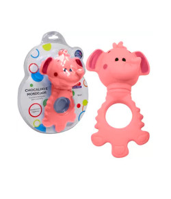 Chocalho Mordedor Animais Gala Brinquedos 4M+ Modelo:Elefante Rosa