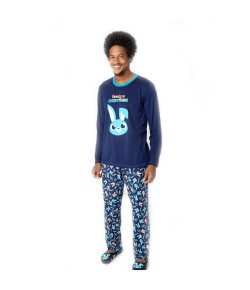 Pijama Manga Longa Puket Adulto Visco Eco Coelho Marinho