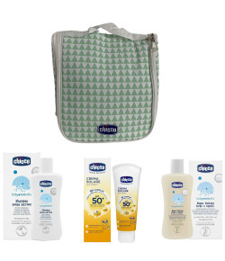 KIT PRAIA CHICCO PROTETOR SOLAR + SHAMPOO + SABONETE LIQUÍDO (BRINDE NECESSAIRE)