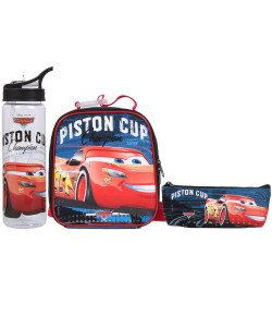 Kit Escolar Lancheira + Estojo Simples + Garrafa Dermiwil Carros Piston Cup (51811+51812+51813)