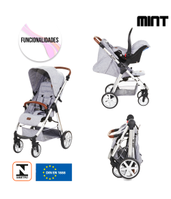 Carrinho de Bebê ABC Design Travel System Mint + Bebê Conforto Graphite Grey