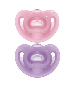 Kit com 2 Chupetas NUK Sensitive Soft 100% Silicone Girl S1 0-6M