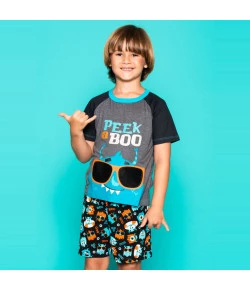 Pijama Manga Curta Masculino Puket Monstros Preto NOV18 - 030401865