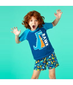 Pijama Manga Curta Masculino Puket Dino Azul OUT18 - 030401867
