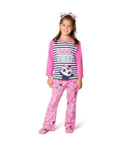 Pijama Manga Longa Kids Puket Pinguim Patches Rosa FEV19 - 030401895
