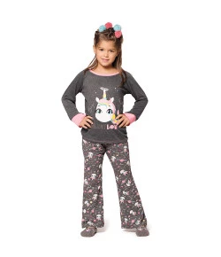 Pijama Manga Longa Kids Puket Unicórnio Cinza INV19 - 030401901
