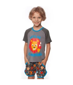 Pijama Manga Curta Kids Puket Let´s Go Camping Leão Cinza INV19 - 030401928