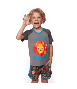 Pijama Manga Curta Teen Puket Let´s Go Camping Leão Cinza INV19 - 030501460