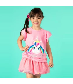 Pijama Manga Curta Kids Puket Fantasia Unicórnio Rosa NOV18 - 030401941