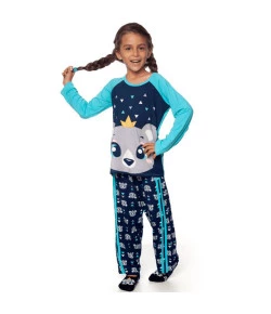 Pijama Manga Longa Kids Puket Urso Azul Marinho ABR19 - 030402003