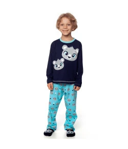Pijama Manga Longa Kids Puket Urso Azul Marinho - 030402008