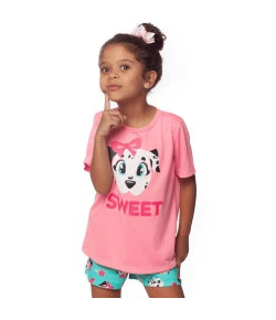 Pijama Manga Curta Kids Puket Dálmatas Rosa FEV19 - 030402022
