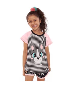 Pijama Manga Curta Kids Puket Bulldog Rosa V20 - 030402037