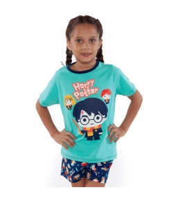 Pijama Manga Curta Kids Puket Harry Potter Verde Água - 030402116