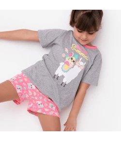 Short Doll MC Kids Eco Lhama Puket  Cinza Mescla 