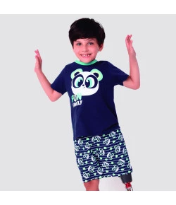 Short Doll Kids 1/2 Malha Puket Panda Abacate Azul Marinho 