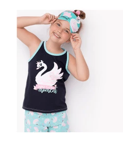 Short Doll Reg Kids Eco Cisne Camiseta Regata Puket Azul Marinho 