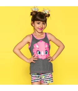 Pijama Curto Puket Blusa Regata e Short Doll Dina Cinza - 030501362