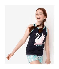 Short Doll Reg Teen Eco Cisne Camiseta Regata Puket Azul Marinho