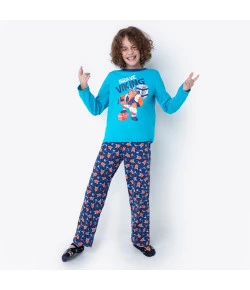 Pijama Manga Longa Urso Viking Teen 1/2 Puket Azul 030501808