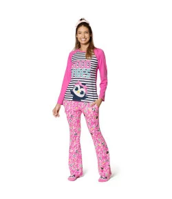 Pijama Manga Longa Adulto Puket Pinguim Patches Rosa FEV19 - 030602078