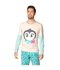 Pijama M/L Masc. M/C Puket Pinguim Verde Água 