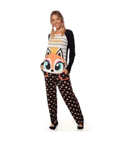 Pijama Manga Longa Adulto Puket Raposa Preto INV19 - 030602124
