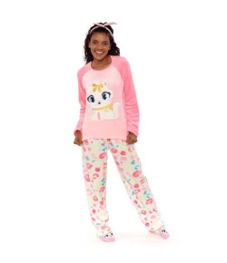 Pijama Manga Longa Adulto Puket Gata Soft Rosa INV19 - 030602133