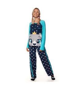 Pijama Manga Longa Adulto Puket Urso Azul Marinho ABR19 - 030602135