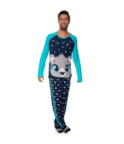 Pijama Manga Longa Adulto Puket Urso Azul Marinho ABR19 - 030602136