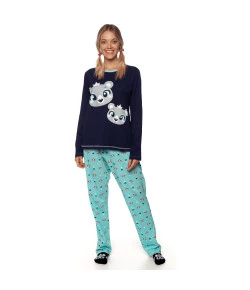 Pijama Manga Longa Adulto Puket Urso Azul Marinho INV19 - 030602139