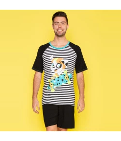Pijama Manga Curta Adulto Puket Dálmata Preto DEZ18 - 030602143