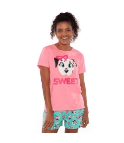 Pijama Manga Curta Adulto Puket Dálmatas Rosa - 030602152