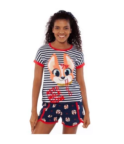 Pijama Manga Curta Adulto Puket Corgi Azul Marinho V20 - 030602162